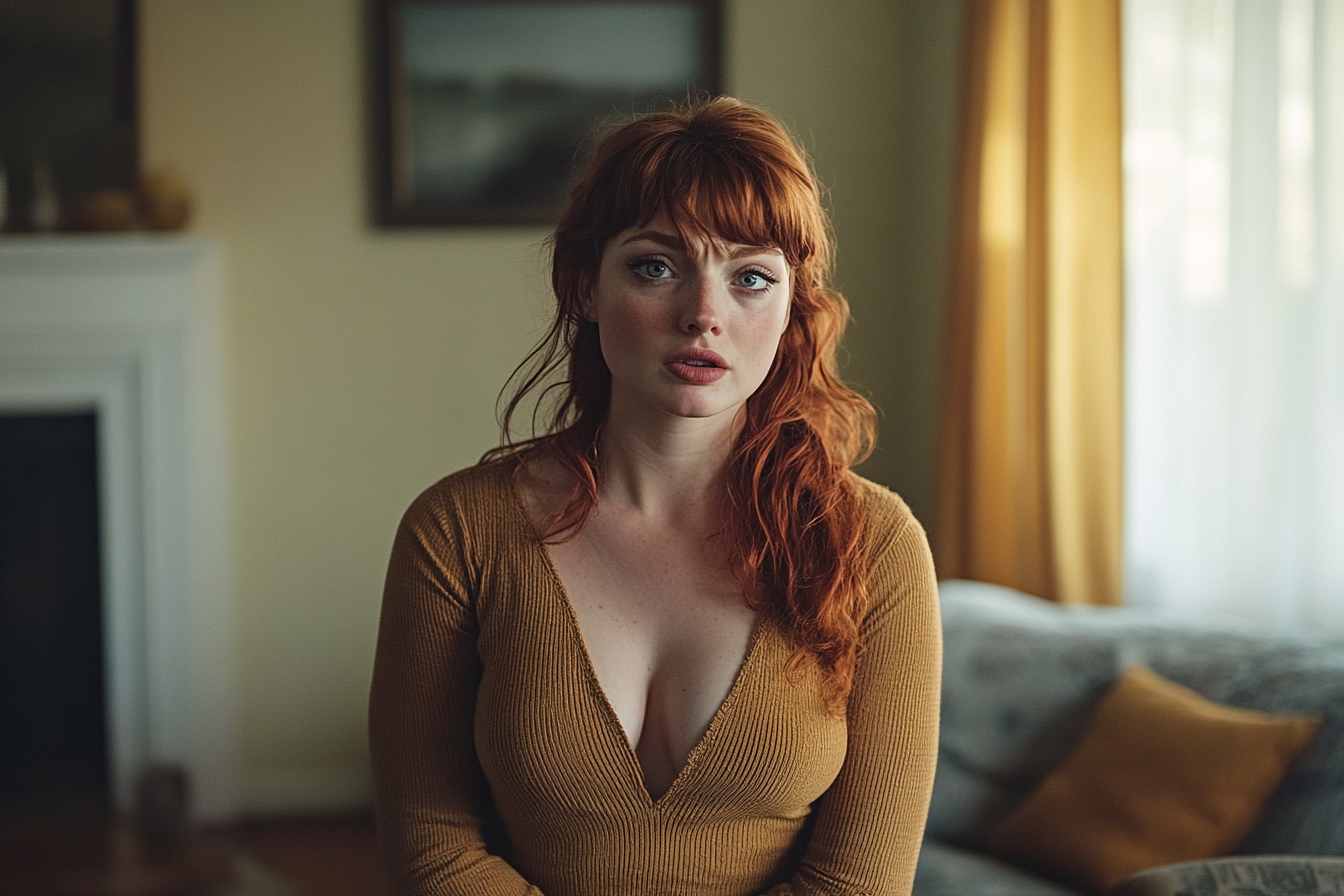 Une femme parle à quelqu'un dans un salon | Source : Midjourney