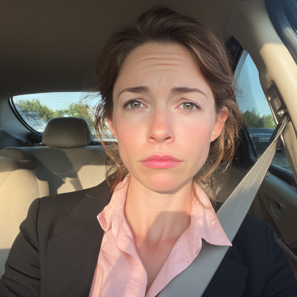 Une femme bouleversée assise dans une voiture | Source : Midjourney