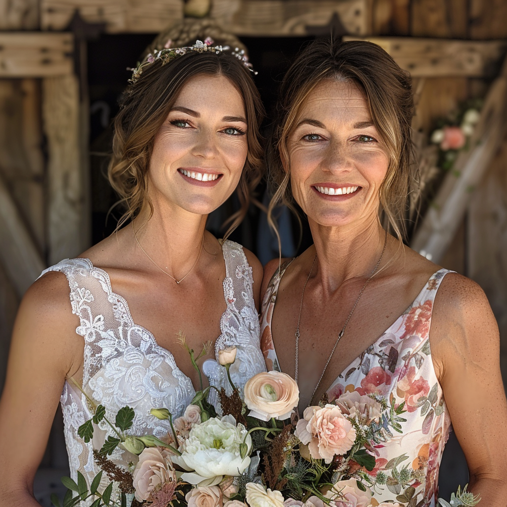 Gros plan sur une mariée et sa mère | Source : Midjourney