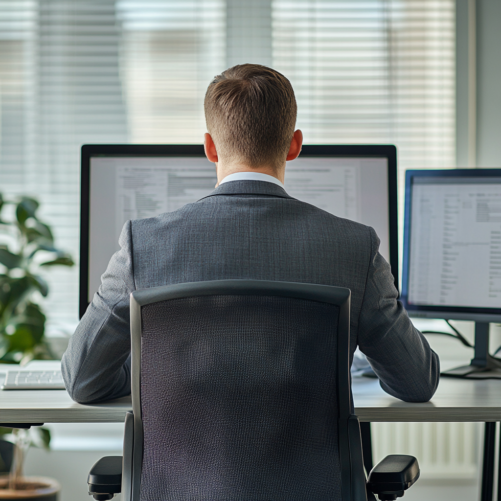 Un homme assis à son bureau | Source : Midjourney