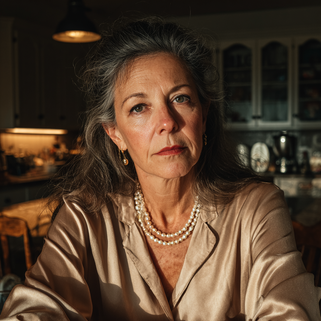 Une femme âgée assise à une table | Source : Midjourney
