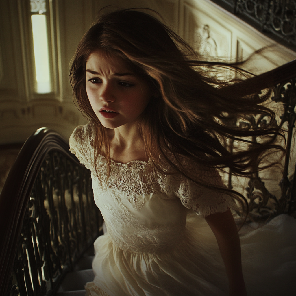Une petite fille dans un escalier | Source : Midjourney