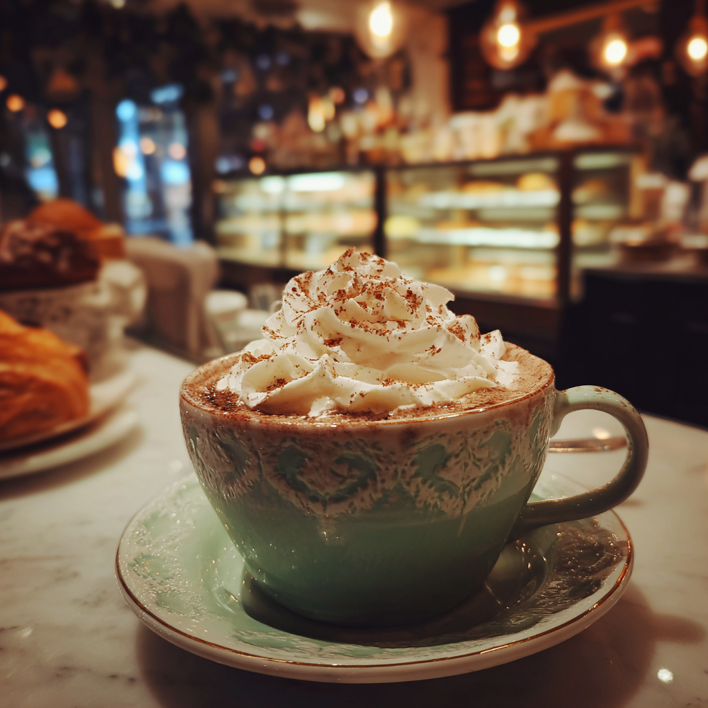 Une tasse de chocolat chaud sur un comptoir | Source : Midjourney