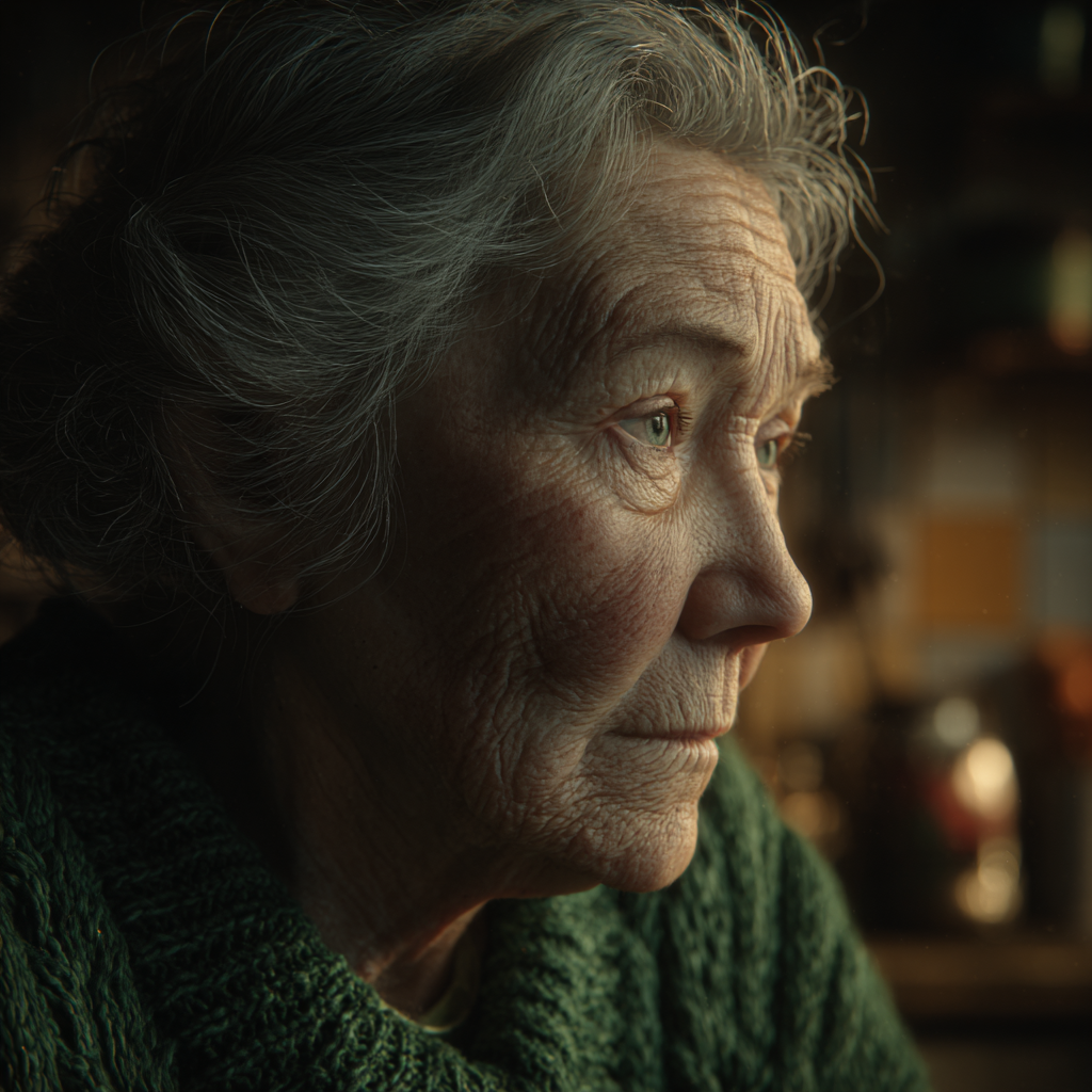 Une femme âgée triste et perdue dans ses pensées | Source : Midjourney