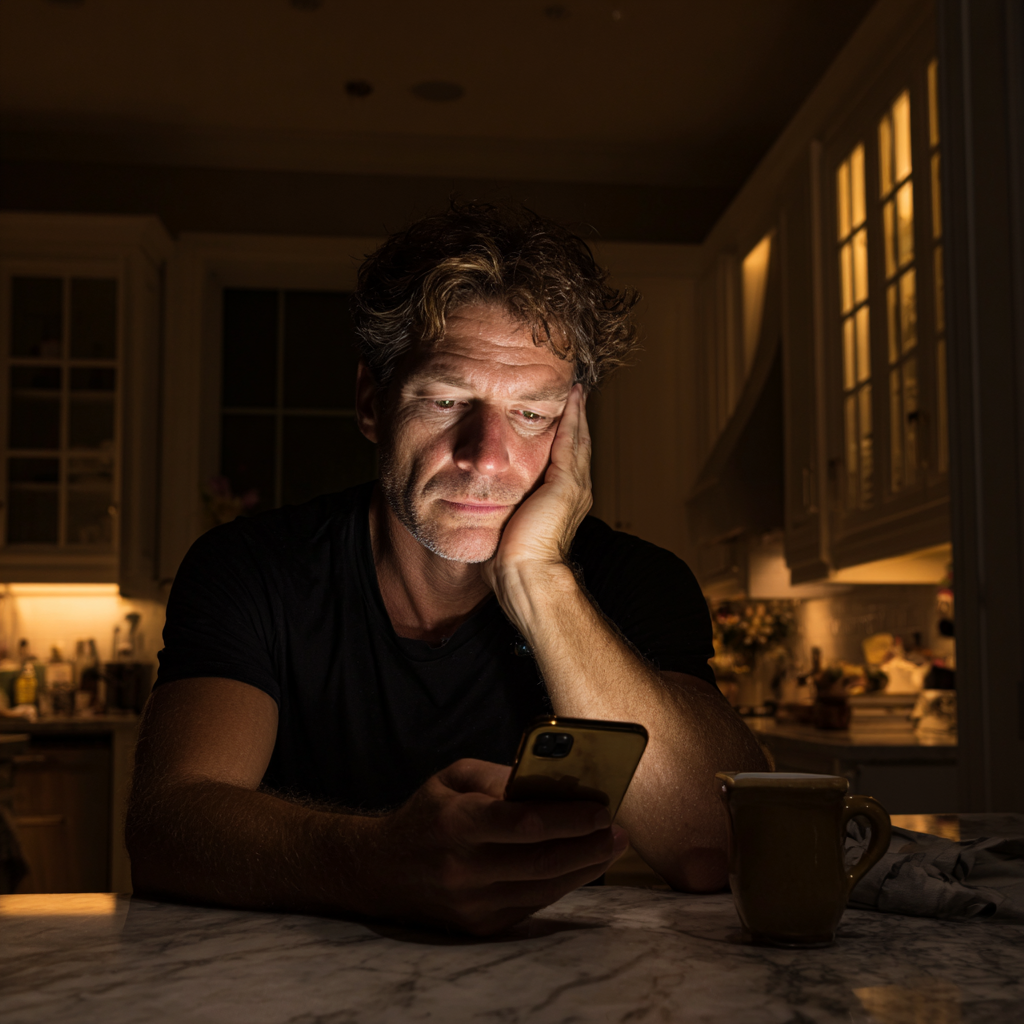 Un homme assis à un comptoir de cuisine | Source : Midjourney