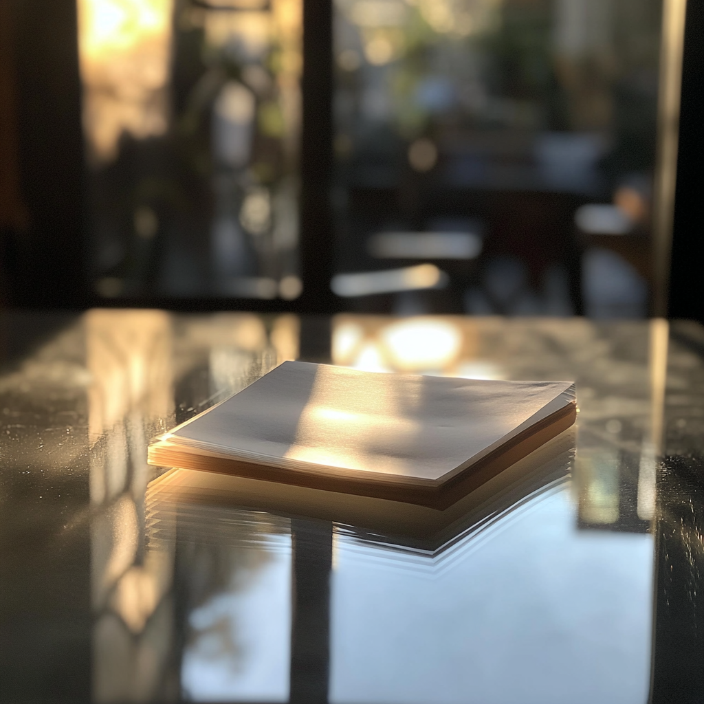 Une feuille de papier pliée sur une table | Source : Midjourney