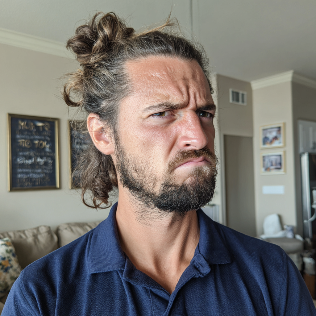 Un homme en colère debout dans un salon | Source : Midjourney