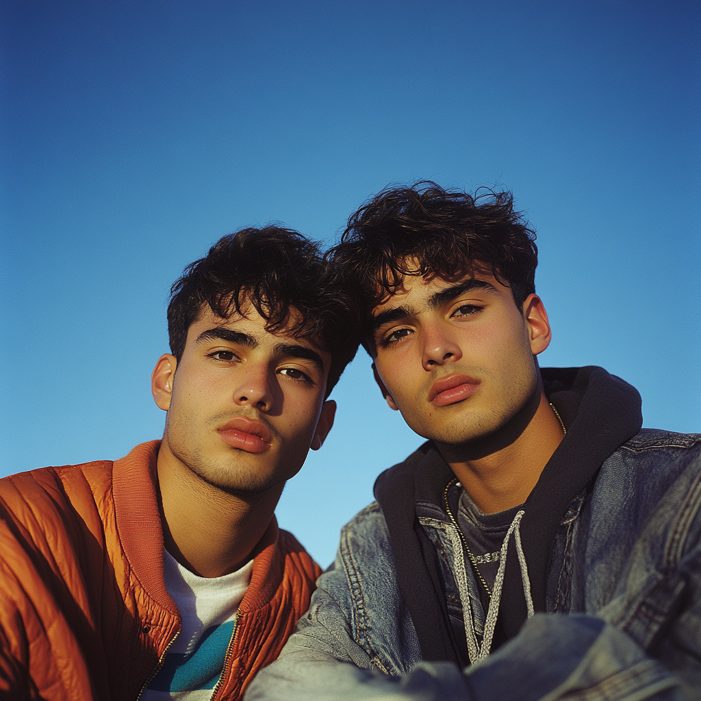 Gros plan sur deux jeunes hommes adultes | Source : Midjourney