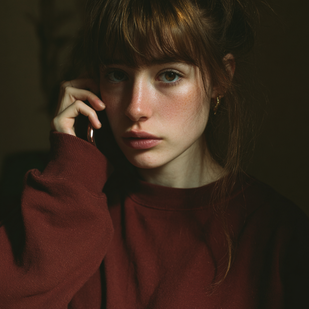 Une fille pensive parlant au téléphone | Source : Midjourney
