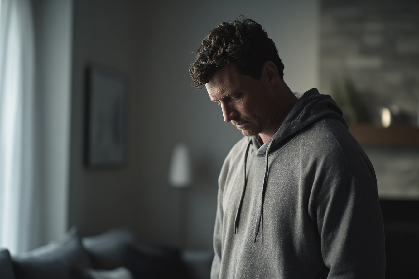 Un homme qui regarde vers le bas | Source : Midjourney