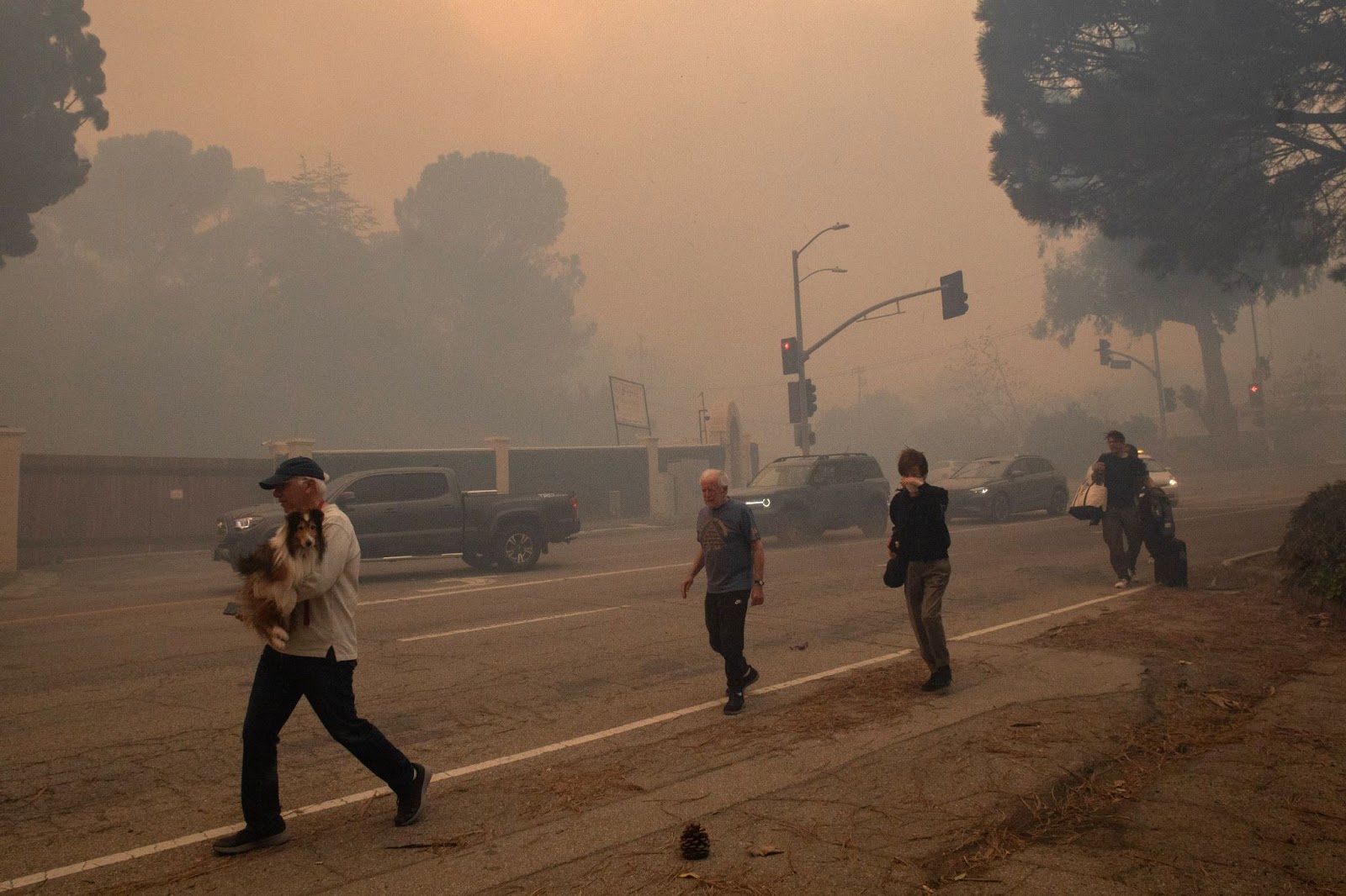 Évacuation de la population lors de l'incendie de Palisades, le 7 janvier 2025. | Source : Getty Images