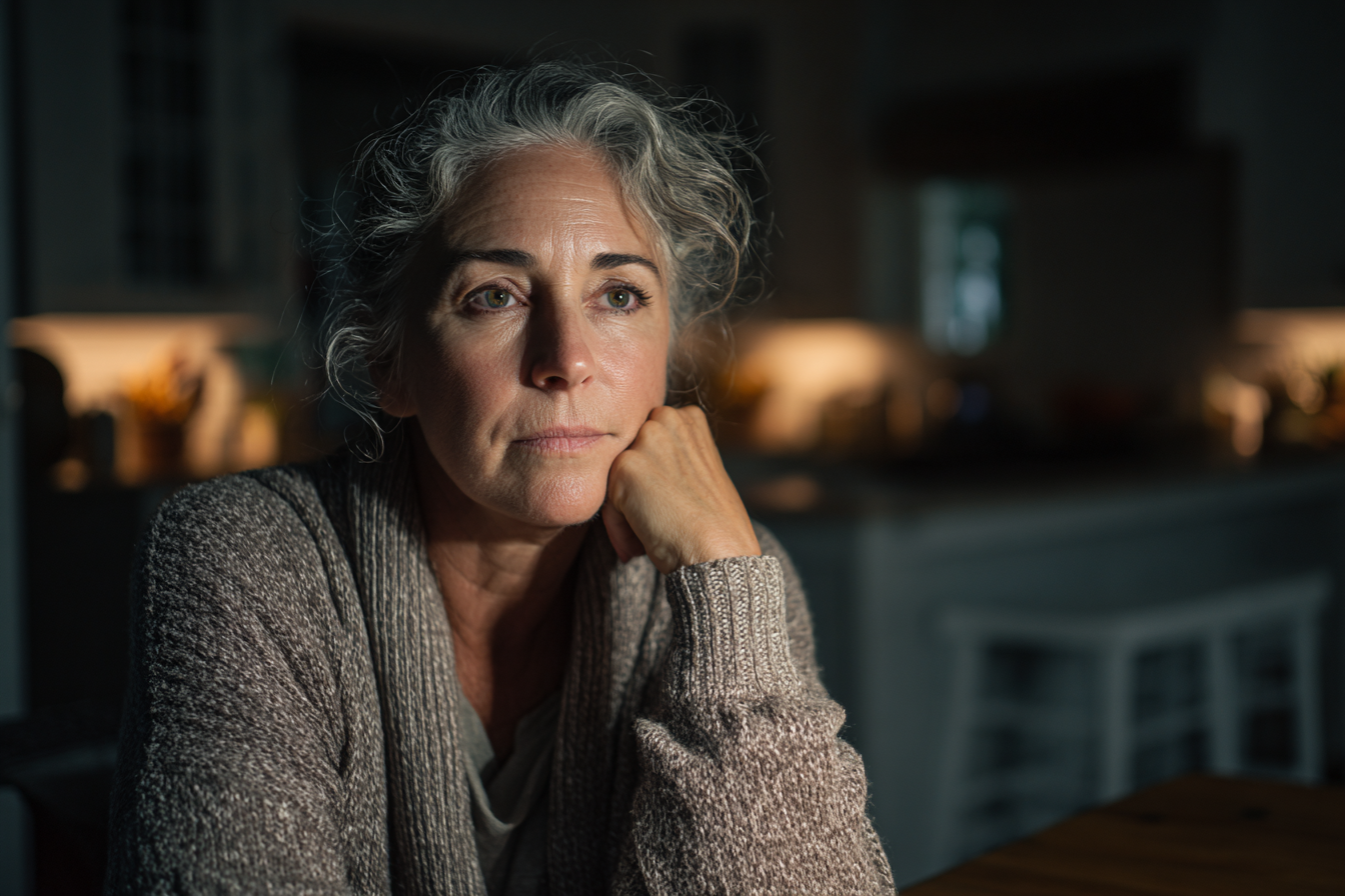 Une femme âgée assise dans une cuisine | Source : Midjourney