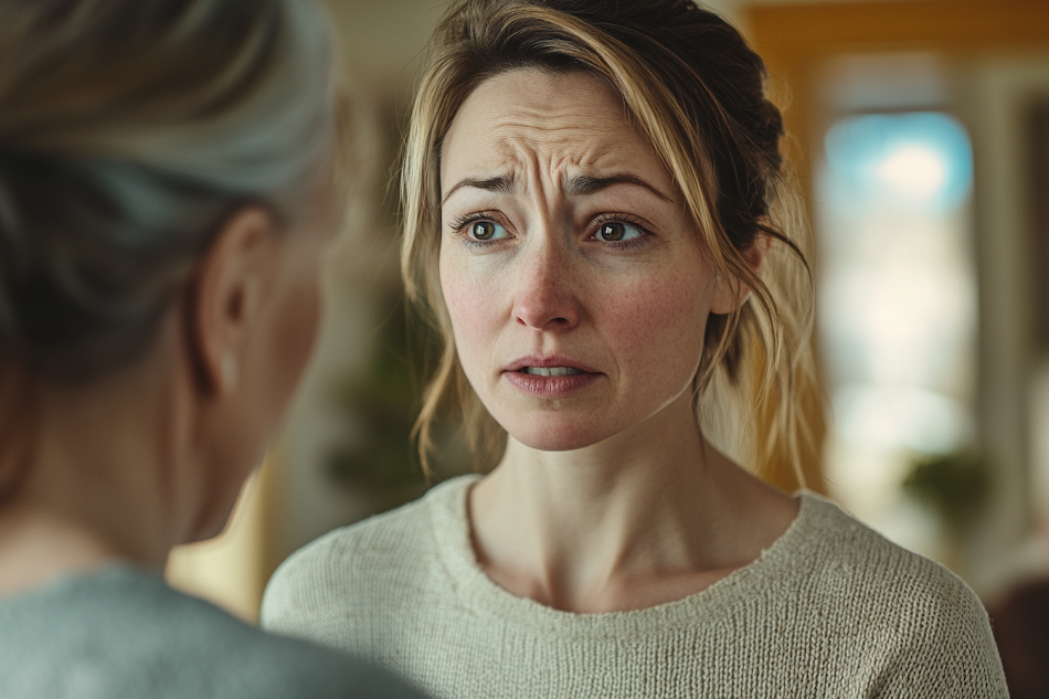 Une femme émotive parle à une femme âgée | Source : Midjourney