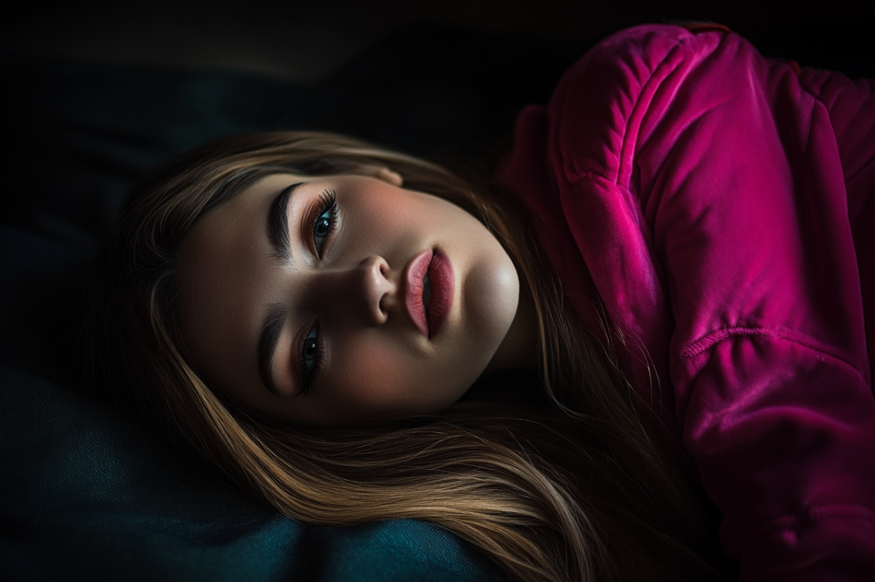Une femme allongée dans une zone sombre | Source : Midjourney