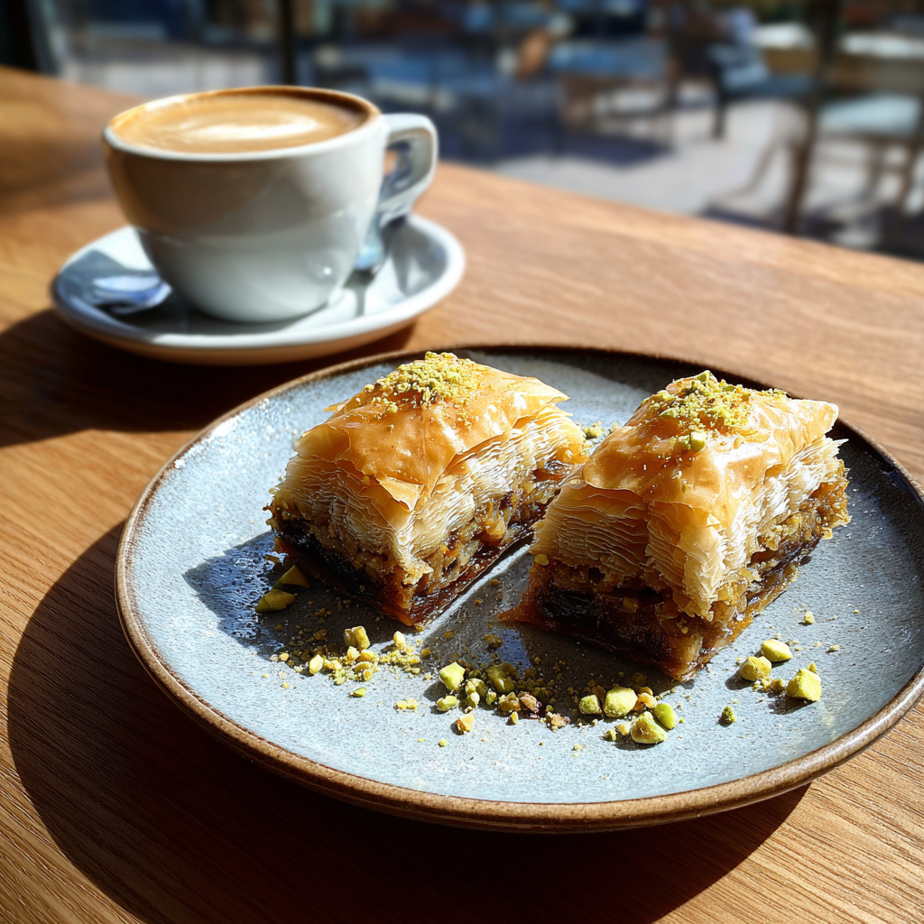 Une assiette de baklava sur une table | Source : Midjourney