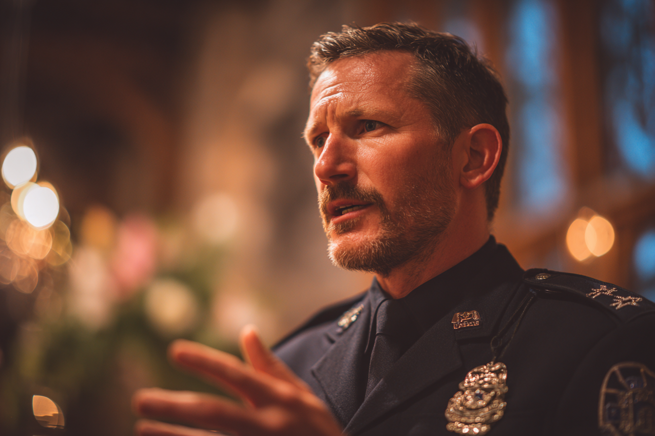 Gros plan sur un agent de police | Source : Midjourney