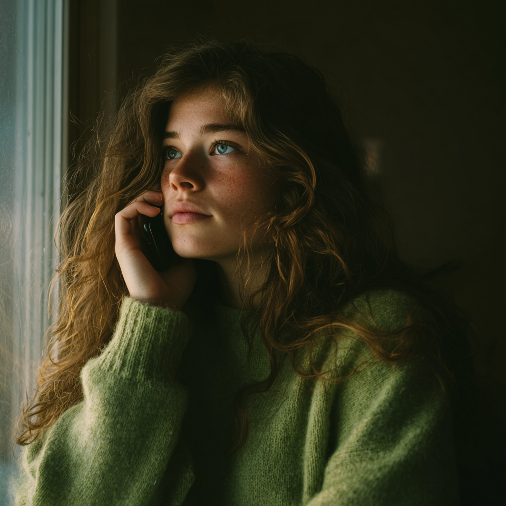 Une jeune femme portant un maillot vert qui parle au téléphone | Source : Midjourney