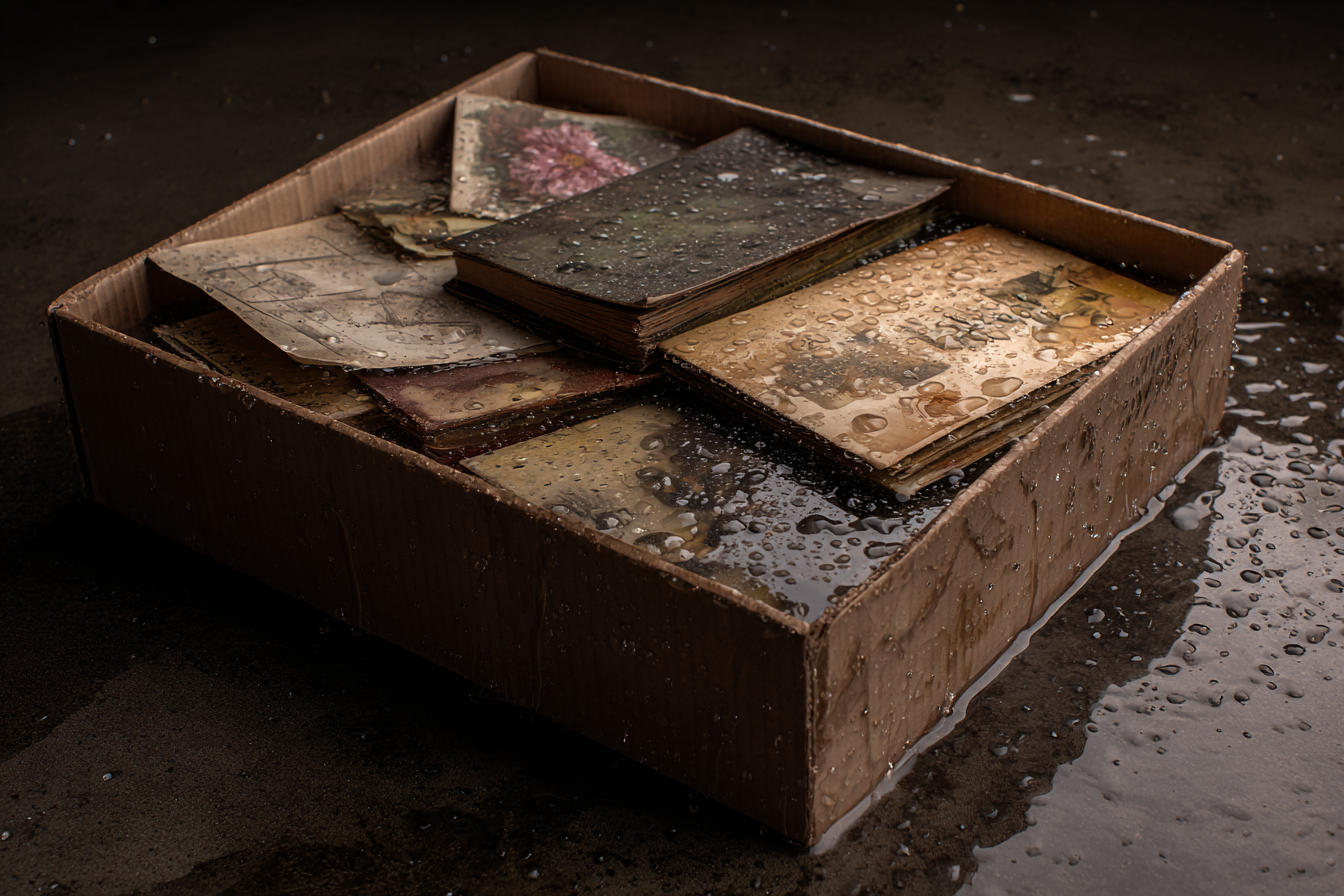 Une boîte de photos trempées dans l'eau | Source : Midjourney