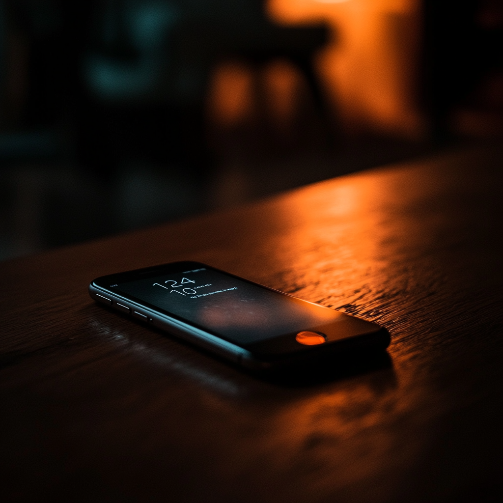 Un téléphone posé sur une table | Source : Midjourney