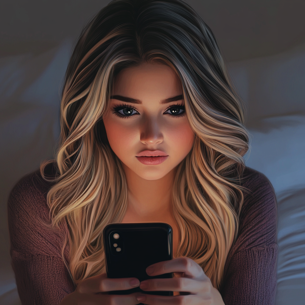 Une jeune femme qui regarde son téléphone | Source : Midjourney