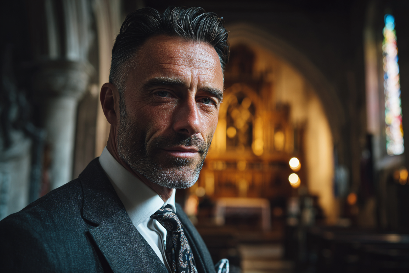 Un homme debout dans une église | Source : Midjourney