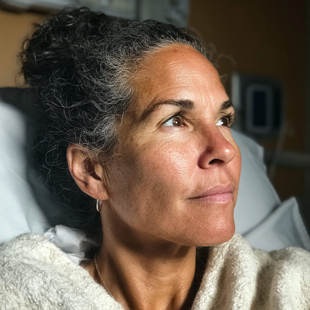 Une femme assise dans un lit d'hôpital | Source : Midjourney