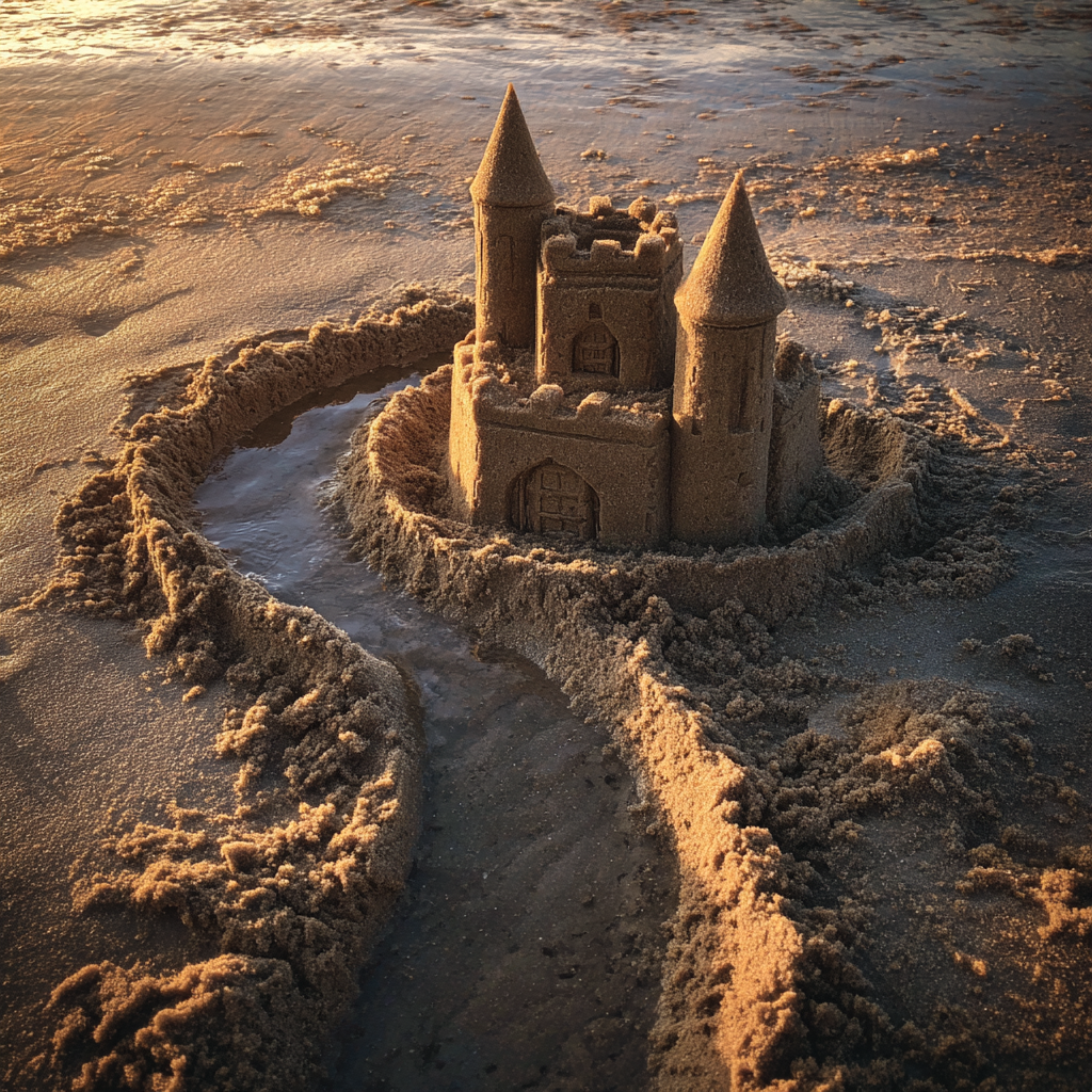 Un château de sable avec des douves | Source : Midjourney