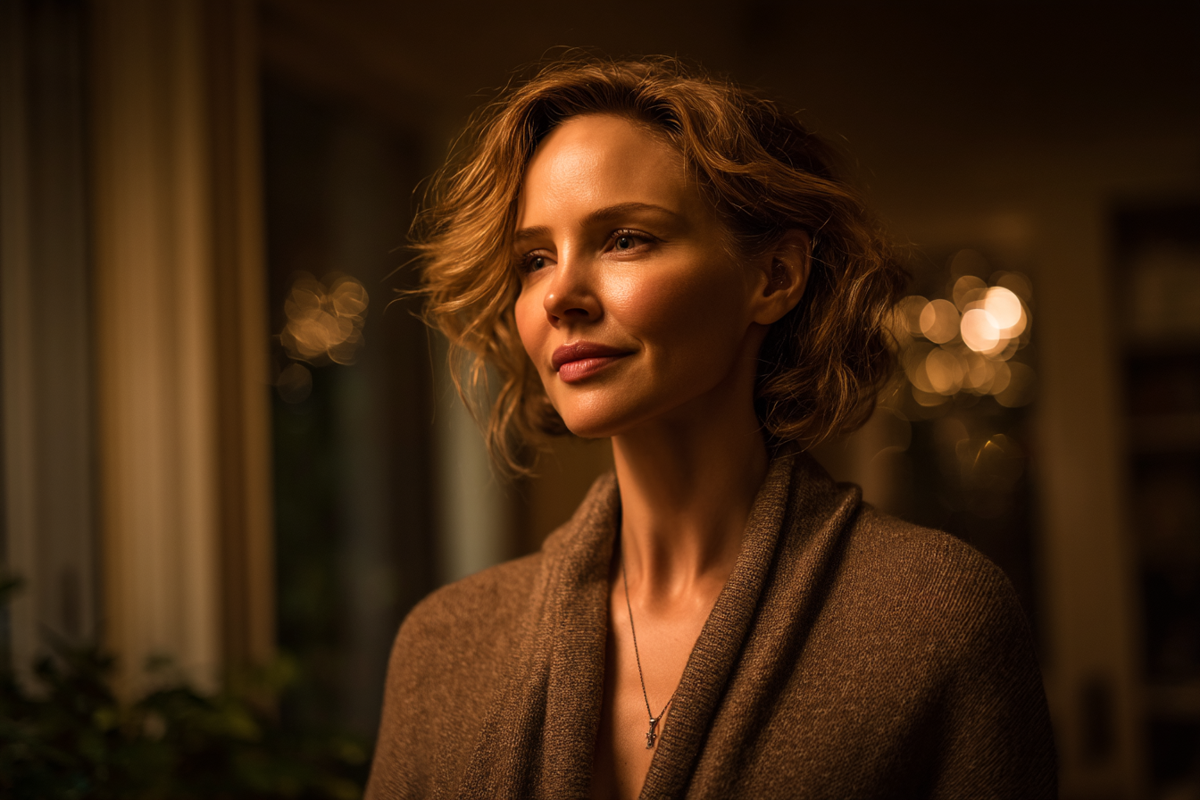 Une femme debout dans un salon | Source : Midjourney