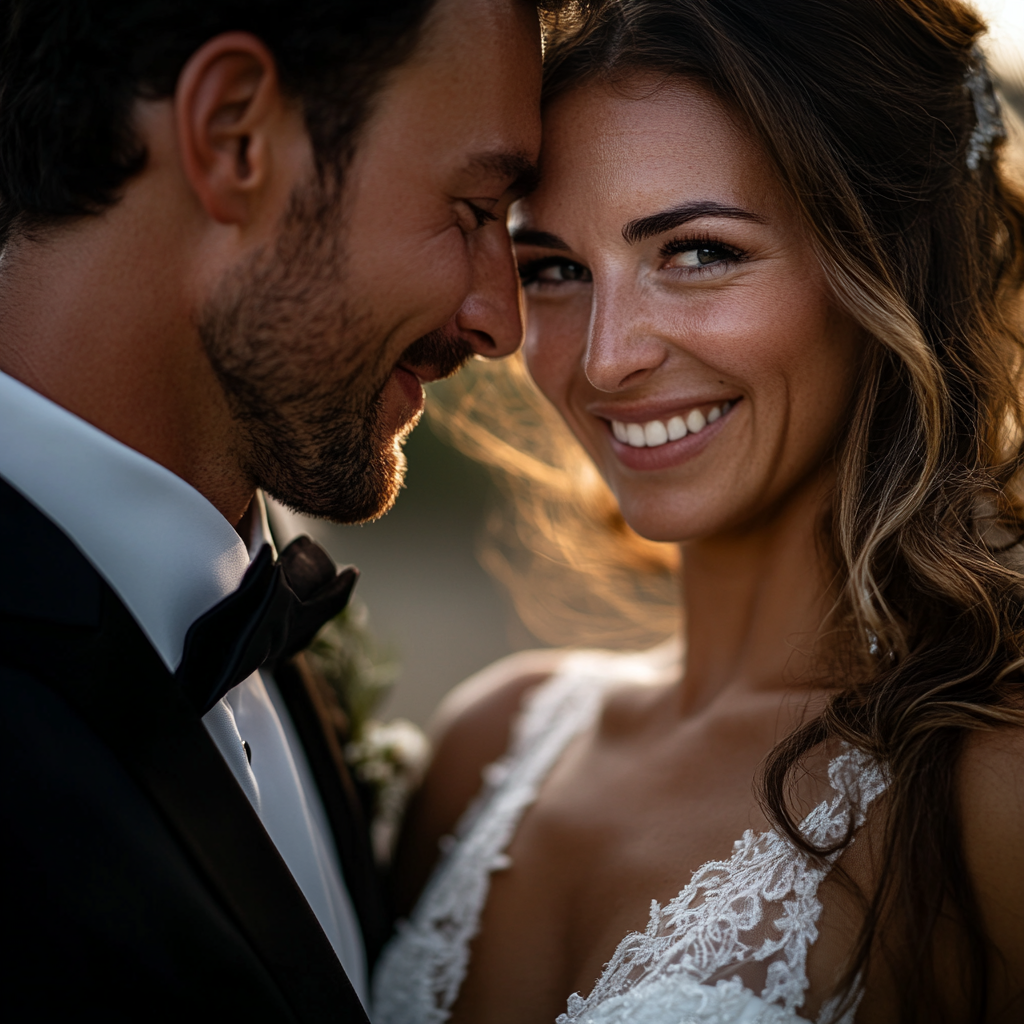 Gros plan d'une mariée et d'un marié | Source : Midjourney