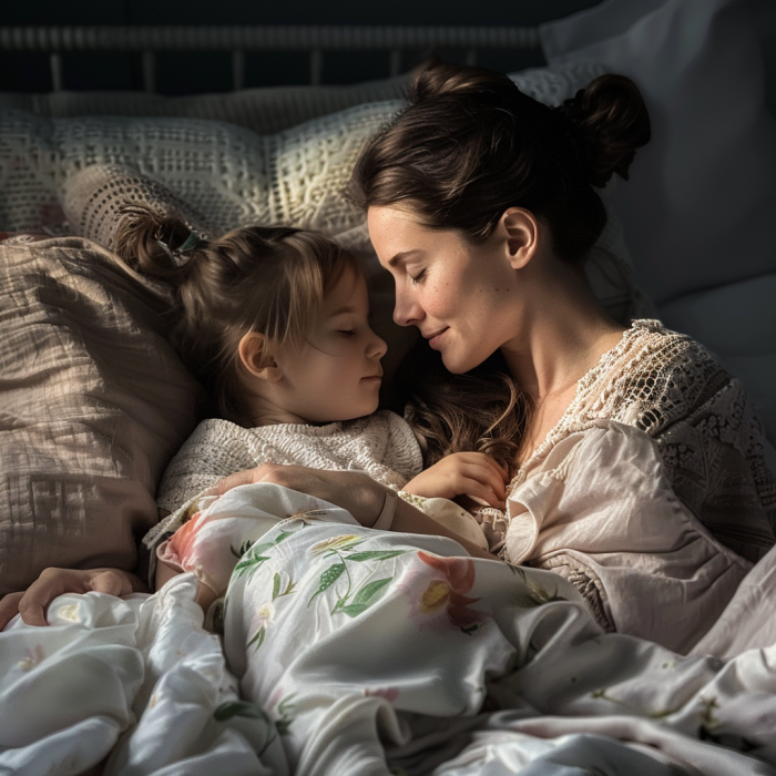 Une mère qui endort sa petite fille | Source : Midjourney