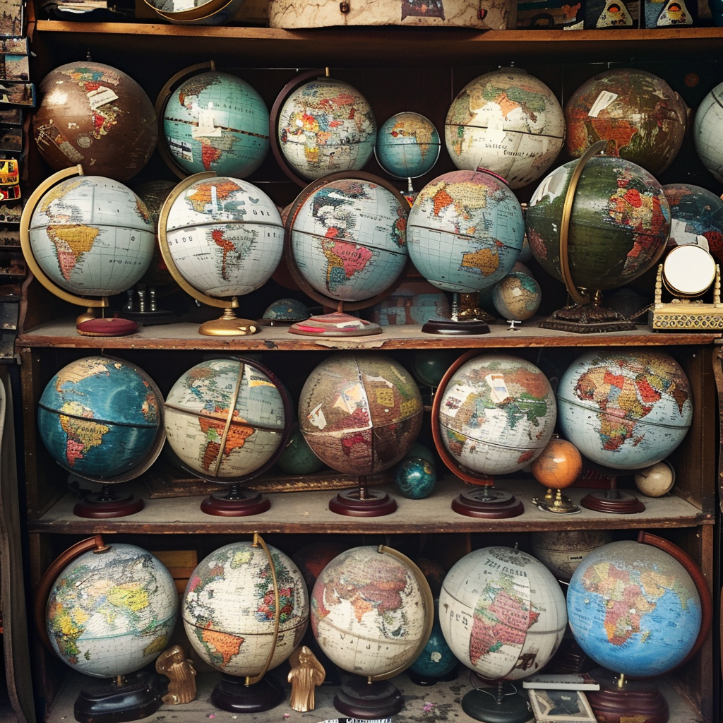 Des globes anciens sur une étagère | Source : Midjourney