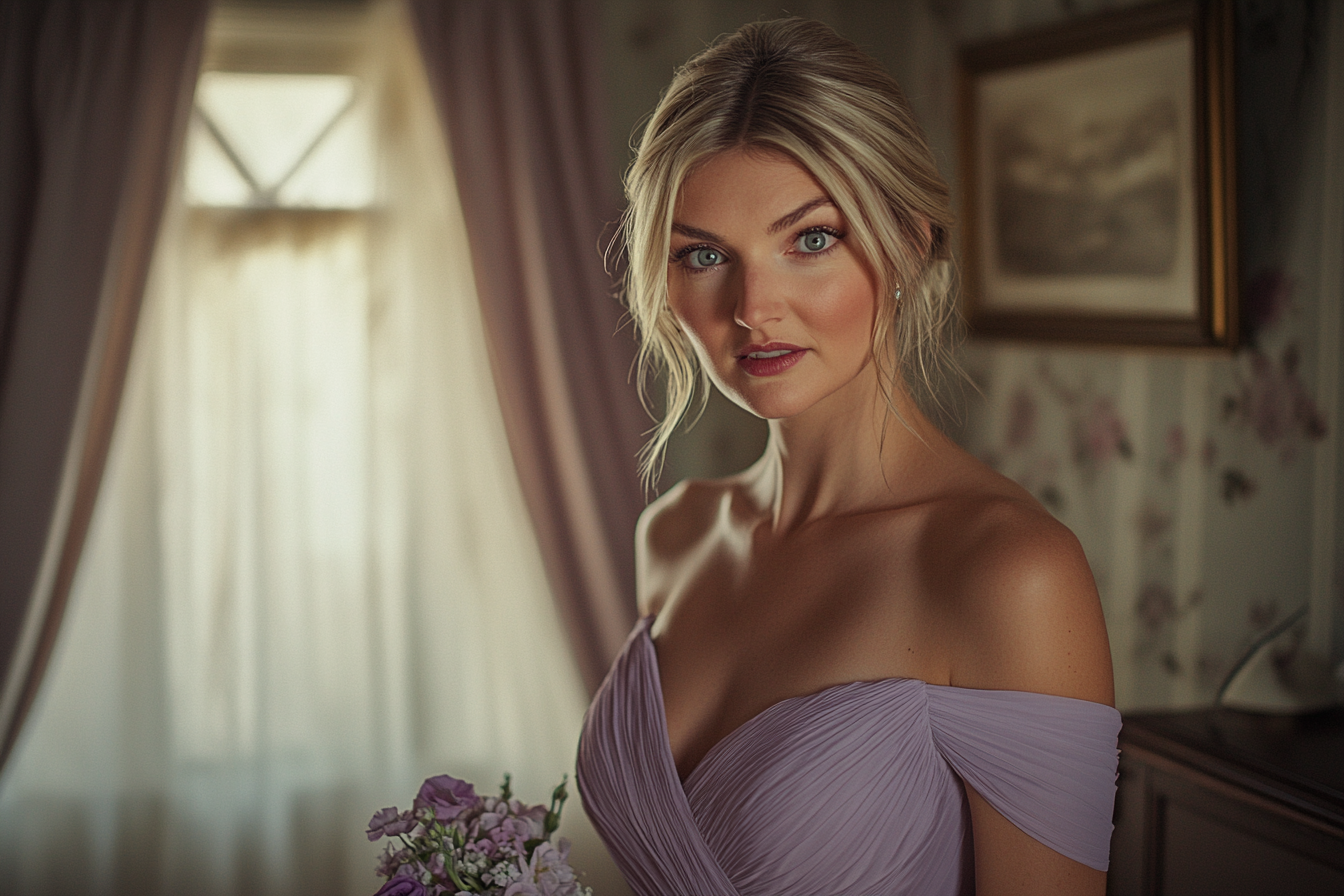 Une femme habillée pour un mariage à l'air surpris | Source : Midjourney