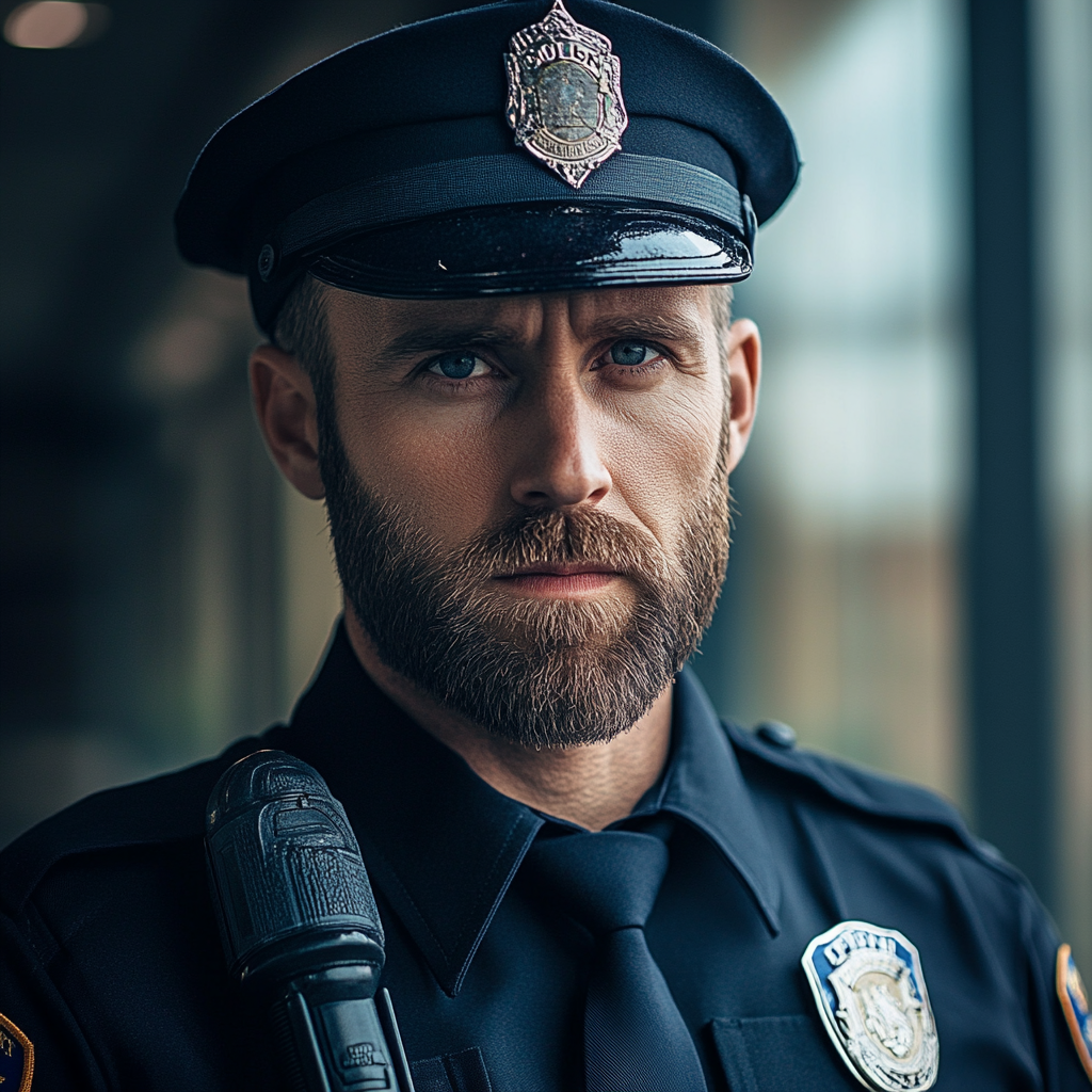 Un policier sérieux dans un commissariat | Source : Midjourney
