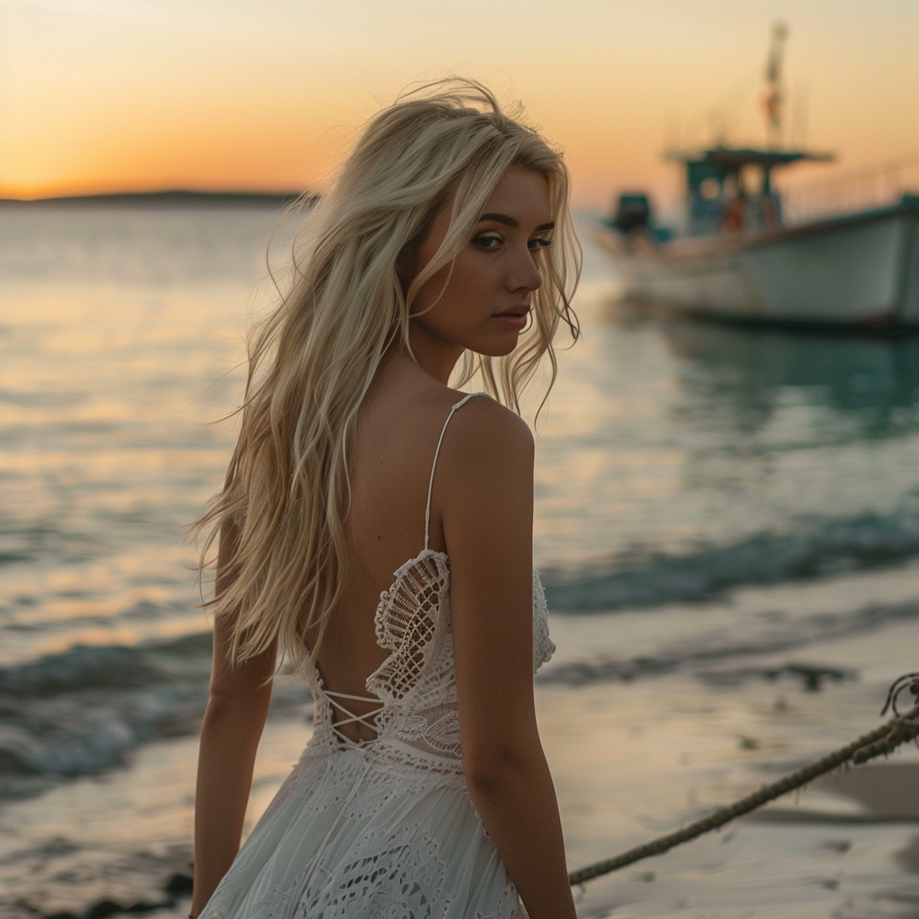 Une femme de dos avec la mer en arrière-plan | Source : Midjourney