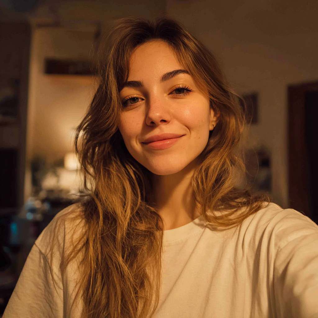 Une femme souriante debout dans un salon | Source : Midjourney
