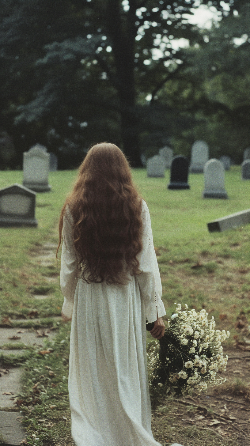 Une femme dans un cimetière | Source : Midjourney