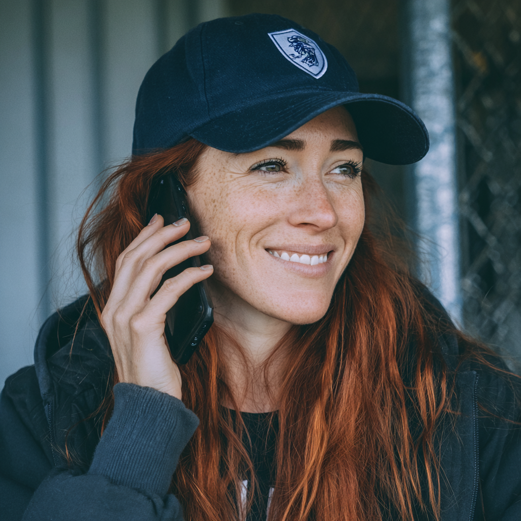Une femme souriante qui parle au téléphone | Source : Midjourney