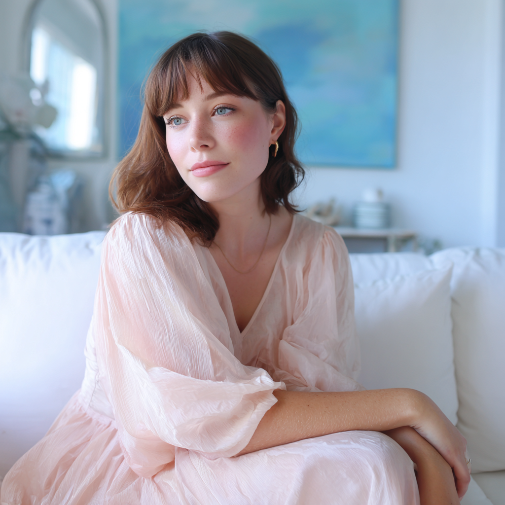 Une femme portant une robe rose pâle | Source : Midjourney