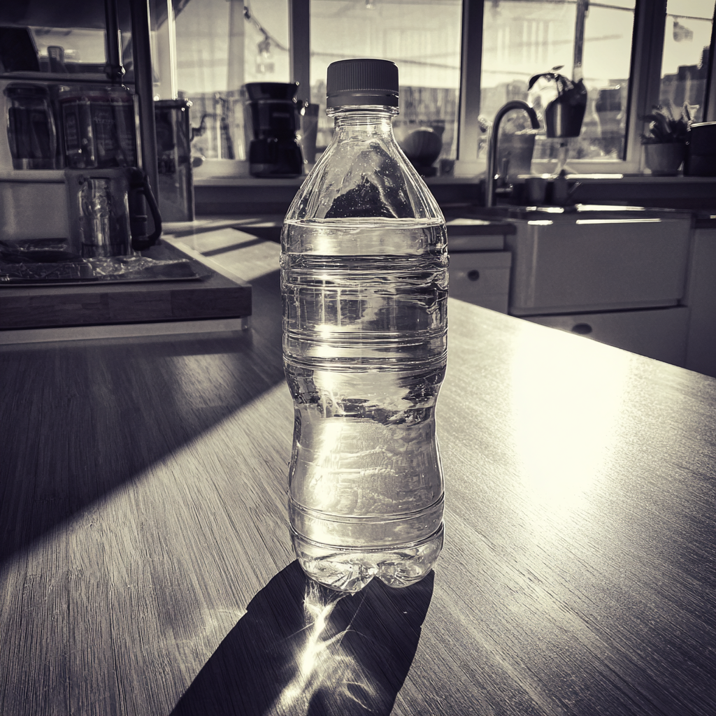 Une bouteille d'eau sur un comptoir | Source : Midjourney