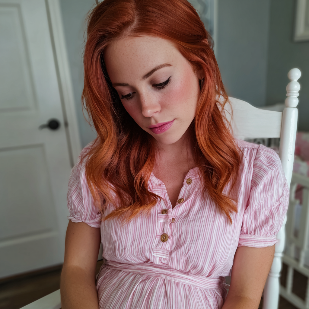 Une femme enceinte assise dans une chambre d'enfant | Source : Midjourney