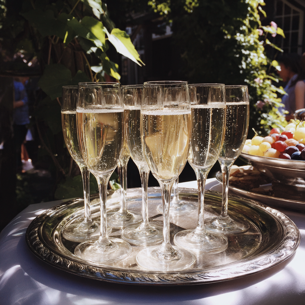 Des coupes de champagne sur un plateau | Source : Midjourney