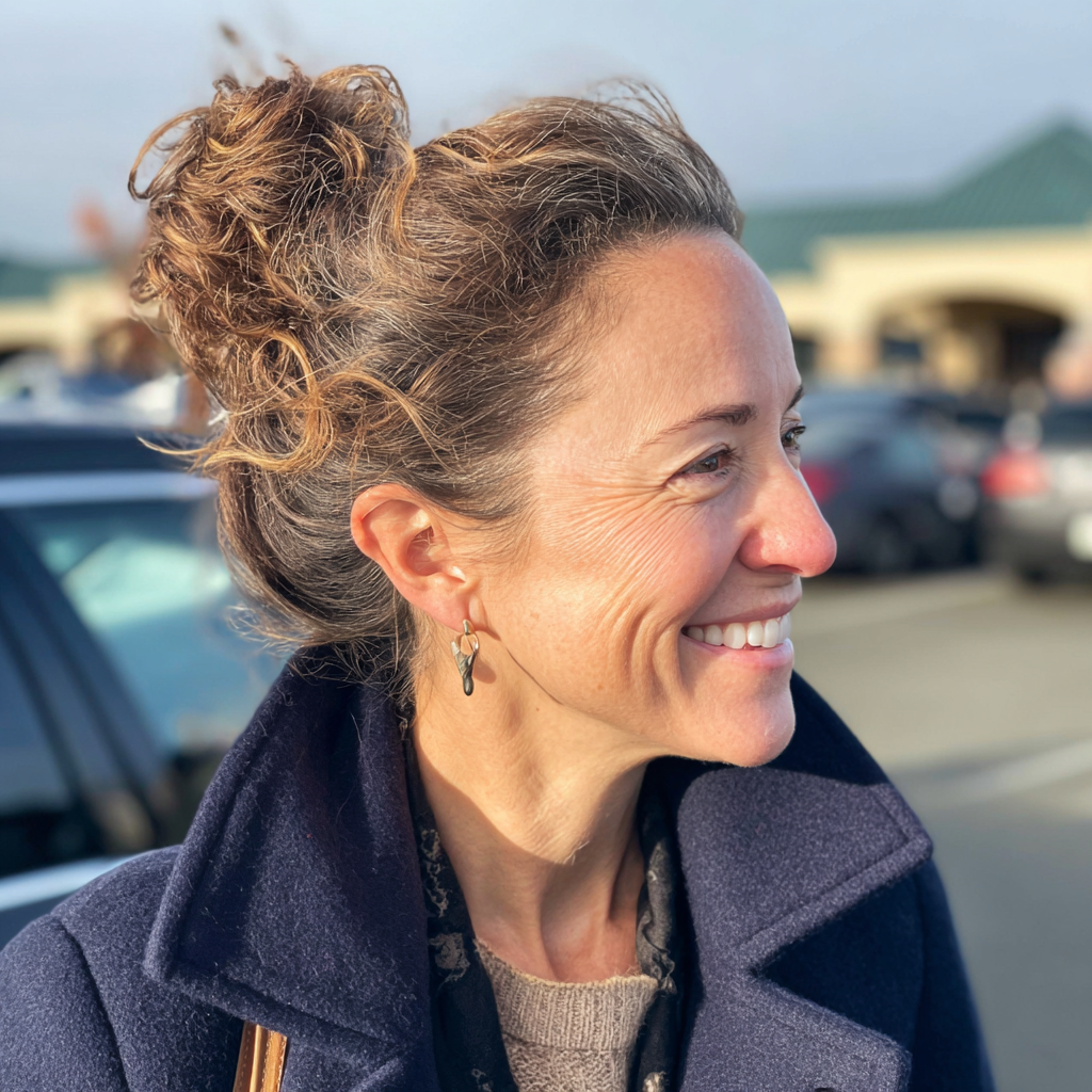 Une femme souriante debout dans un parking | Source : Midjourney