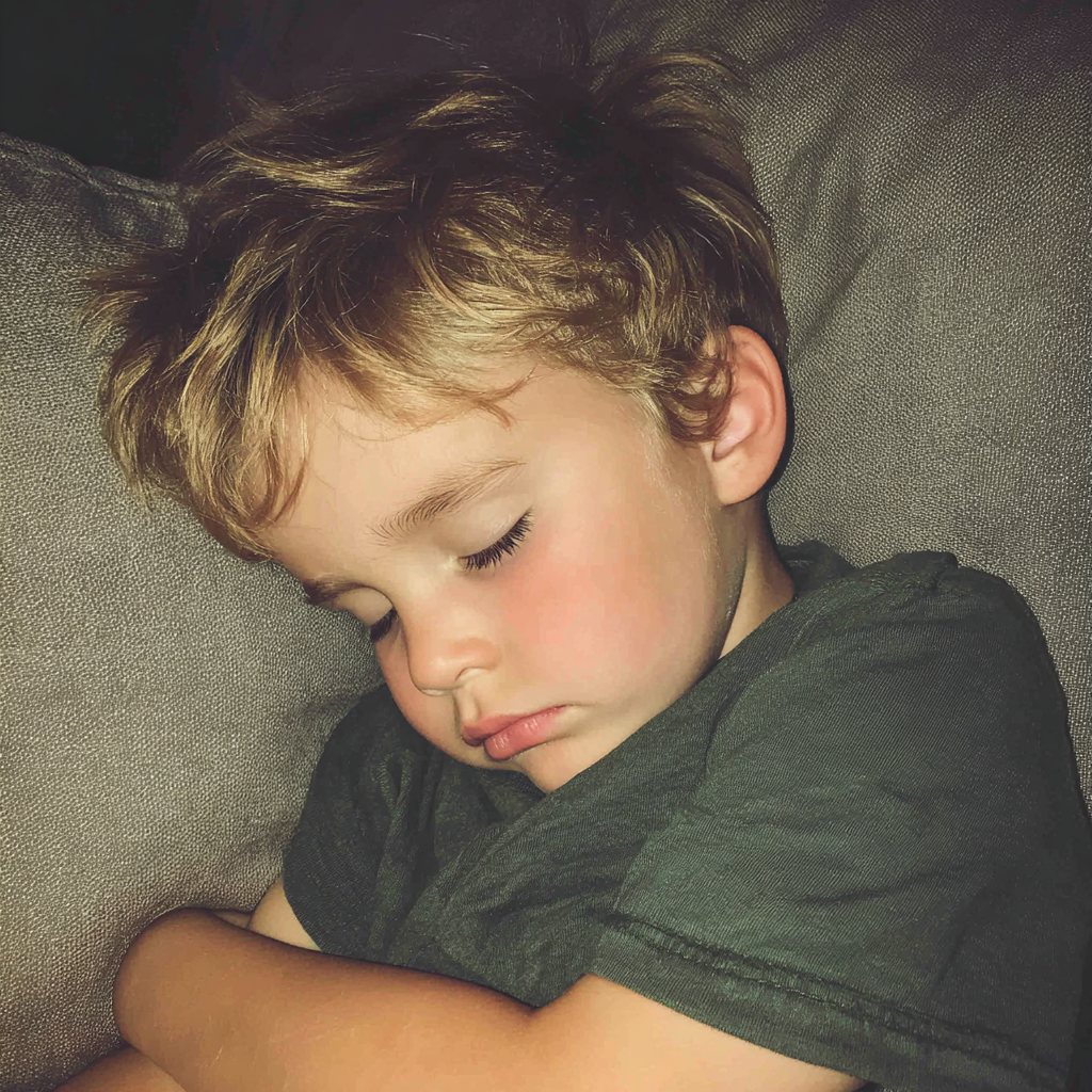 Un petit garçon qui dort sur un canapé | Source : Midjourney