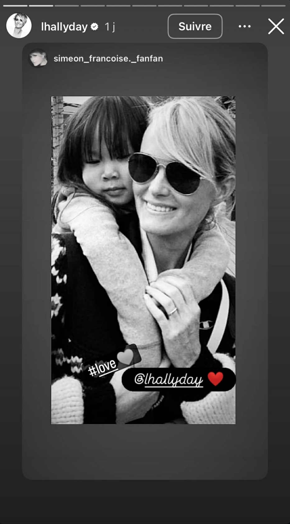 Capture d'écran d'une story : Source instagram.com/lhallyday/?hl=fr
