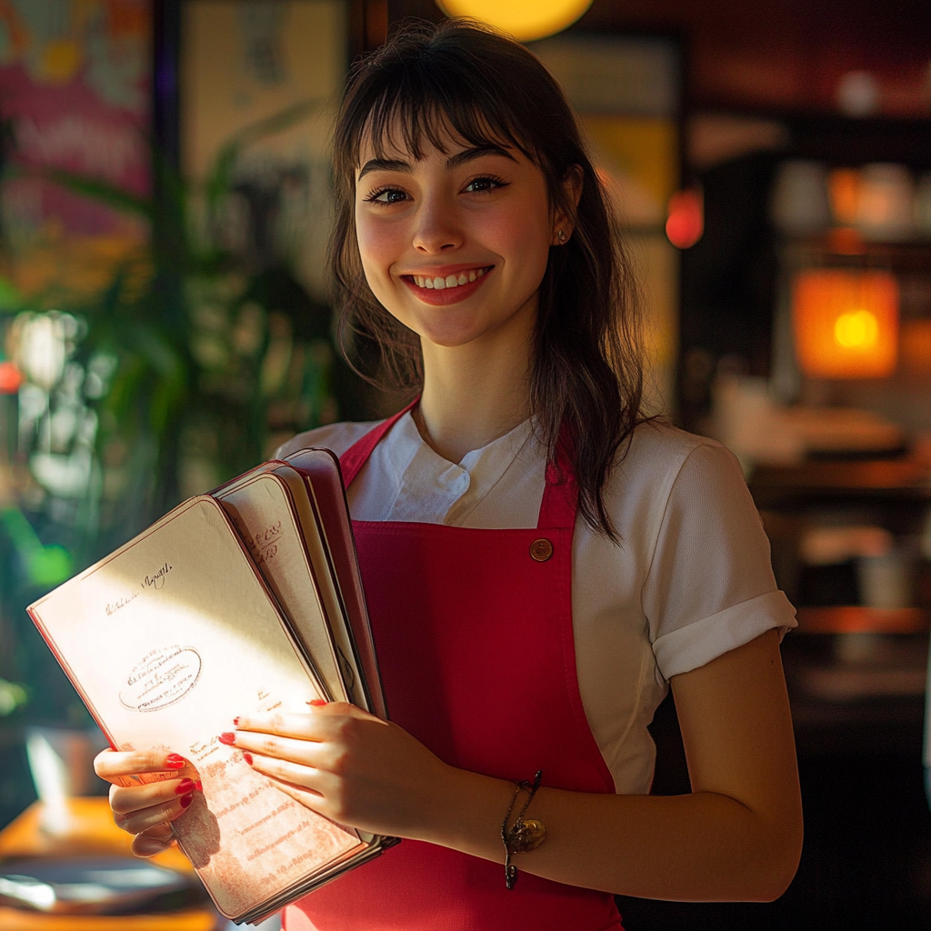 Une serveuse avec des menus | Source : Midjourney