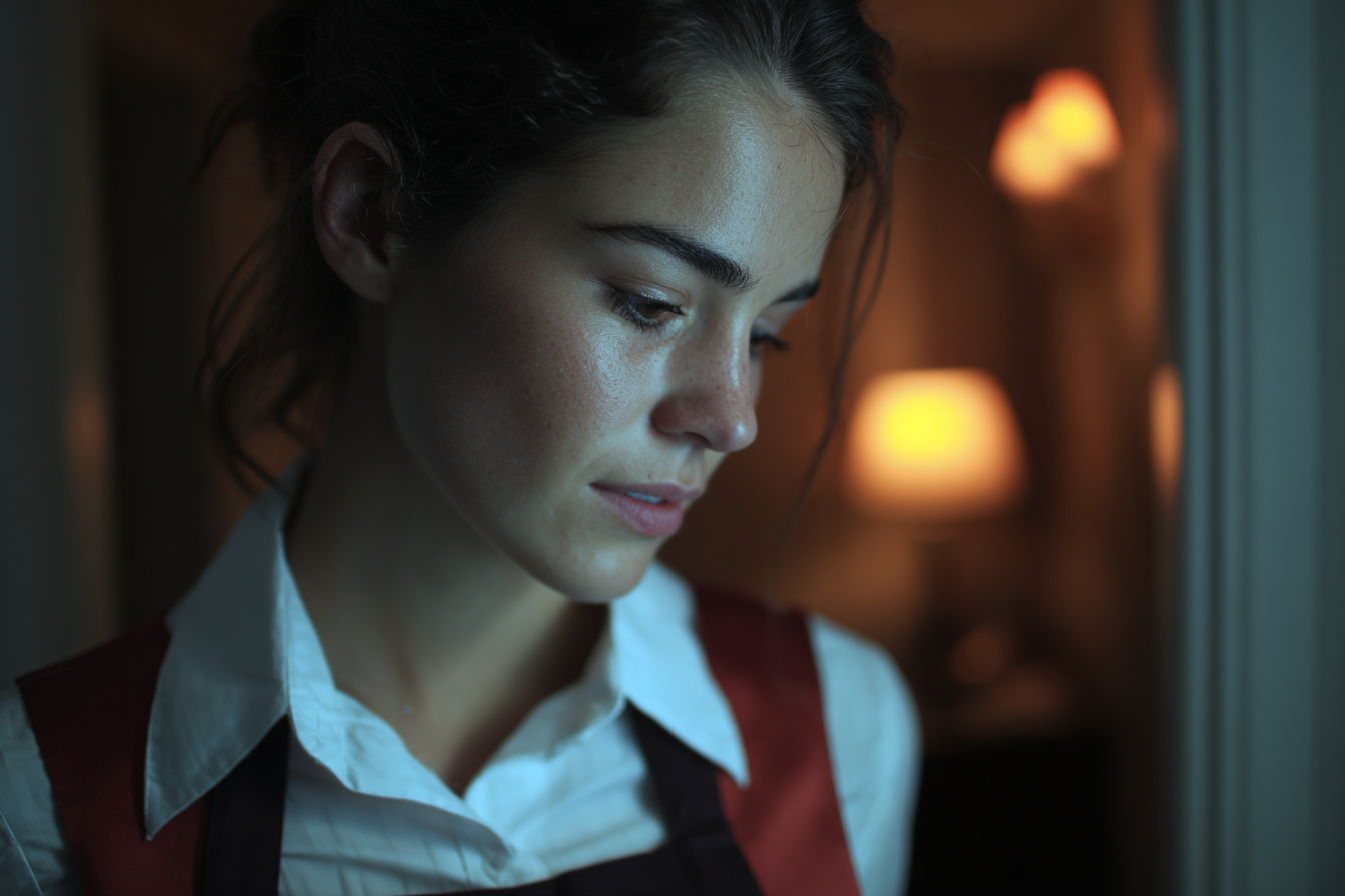 Une femme debout dans une chambre d'hôtel | Source : Midjourney