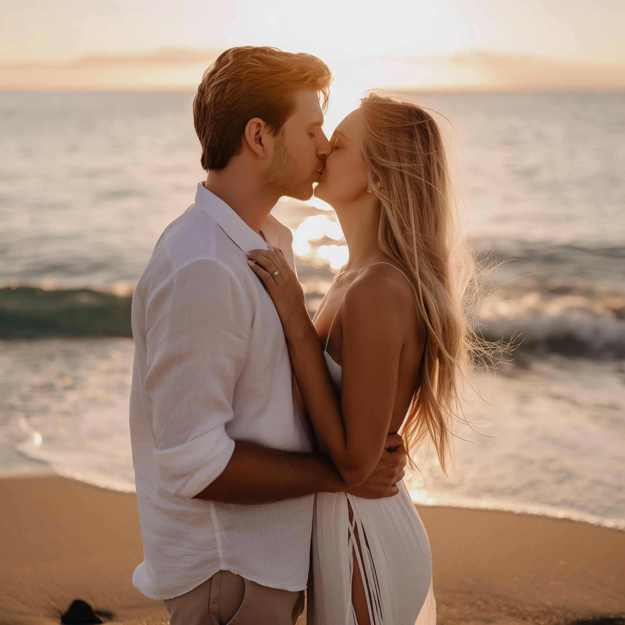 Un couple s'embrassant sur la plage | Source : Midjourney