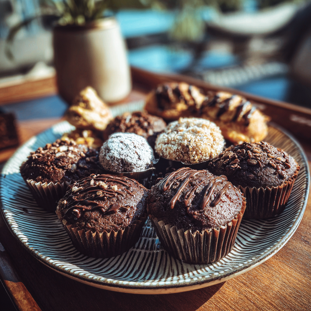 Un plateau de muffins et de pâtisseries | Source : Midjourney