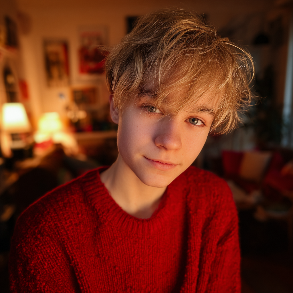 Un garçon portant un pull rouge | Source : Midjourney