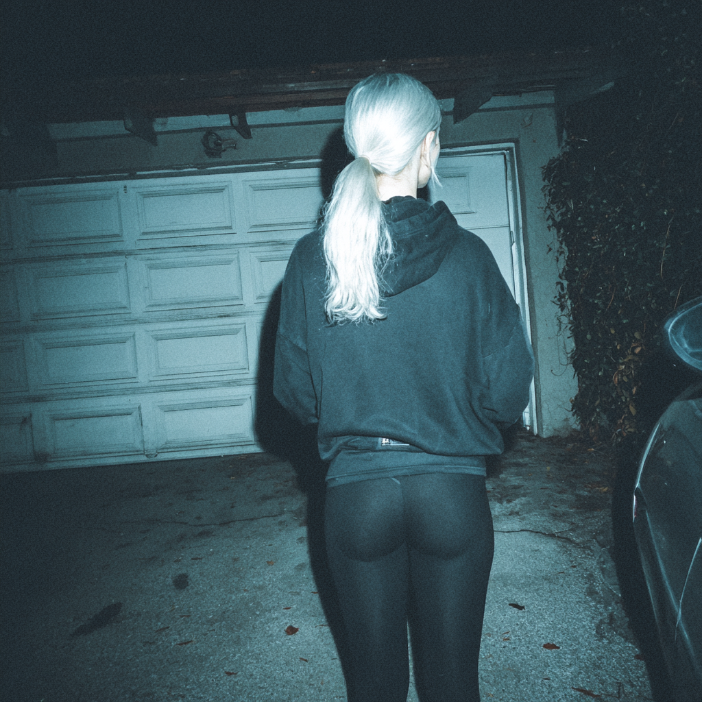 Une femme debout devant une porte de garage | Source : Midjourney